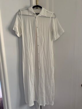 Lightweight Semi-Sheer Button-Front Maxi Shirt Dress - White